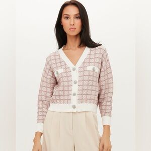 Love Republic White Pink Silver Plaid Cardigan Jewel Buttons XS